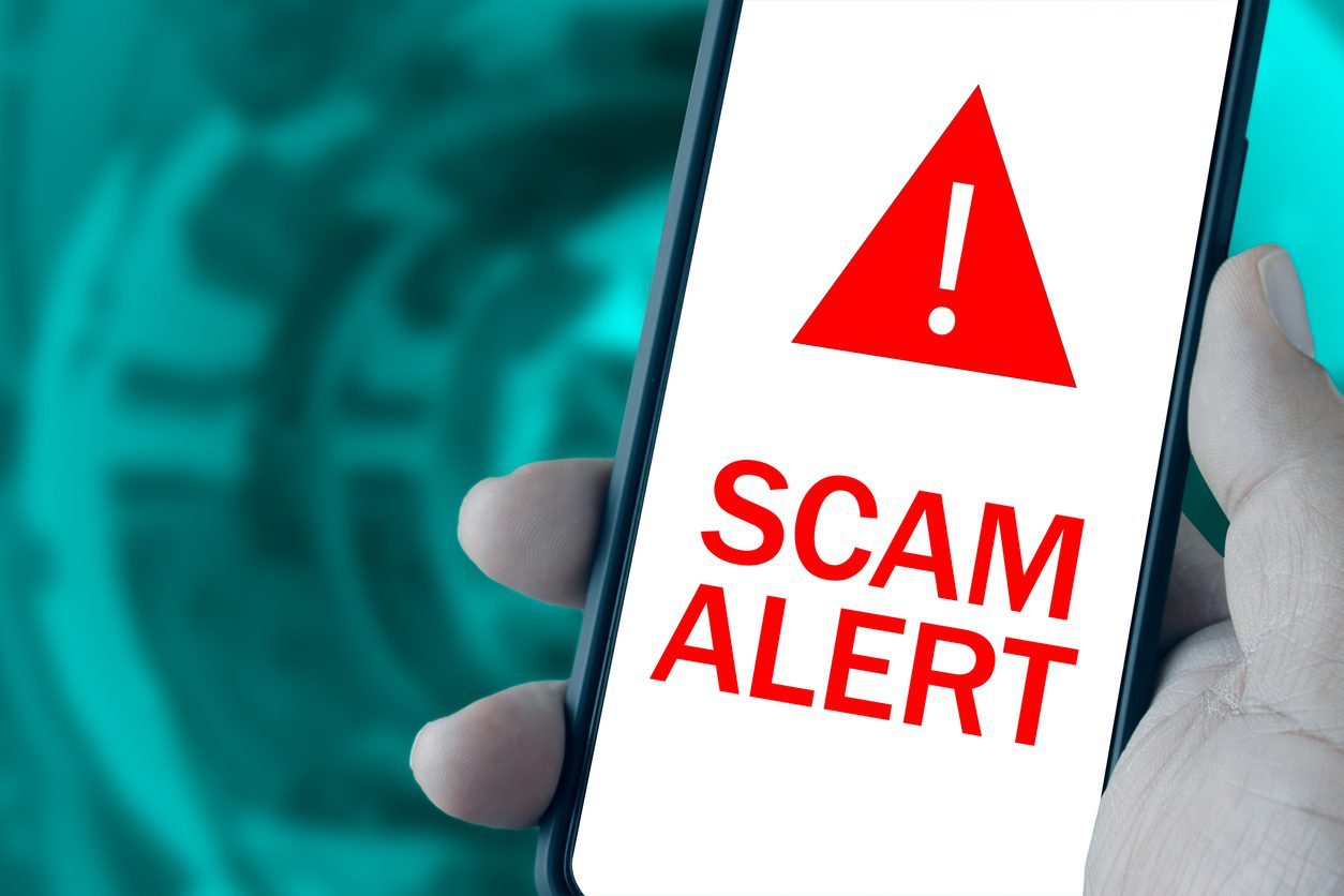 Smartphone screen showing a “scam alert”