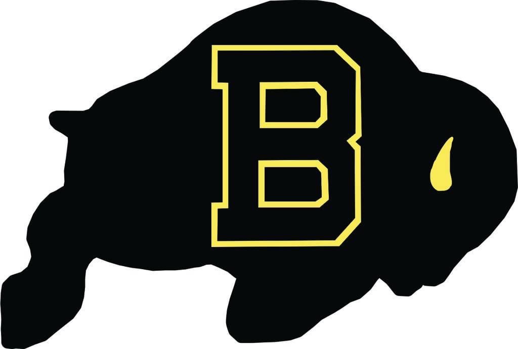 Black illustration of a buffalo with the letter “B”