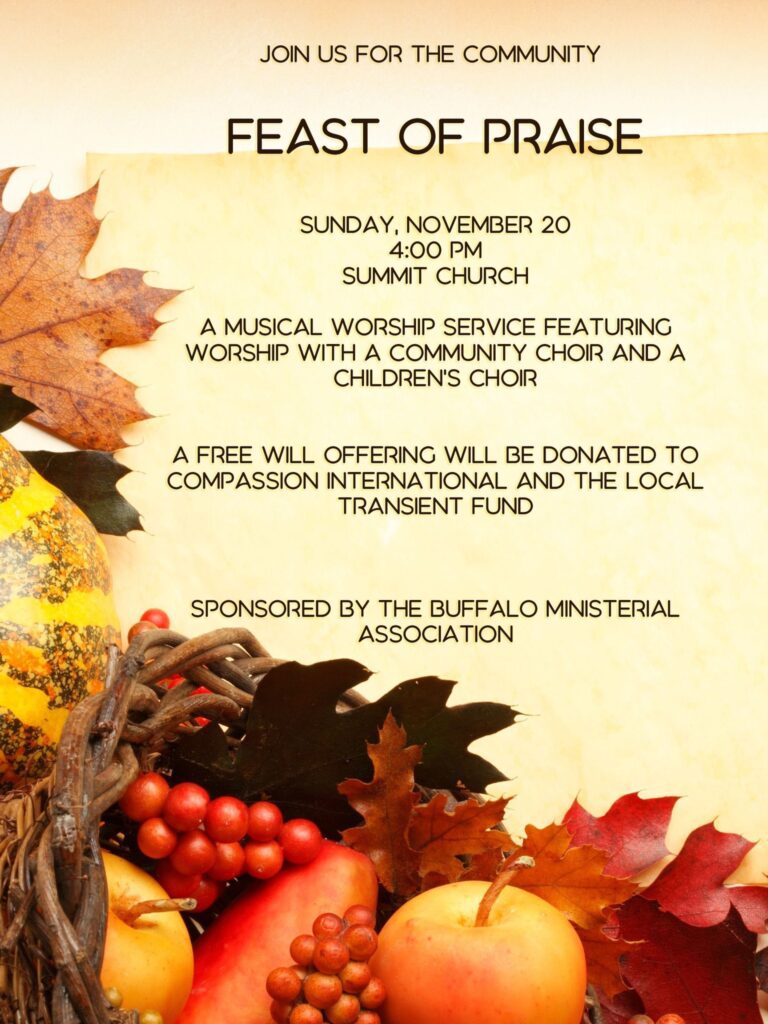 Text about a musical worship service next to images with an autumn theme