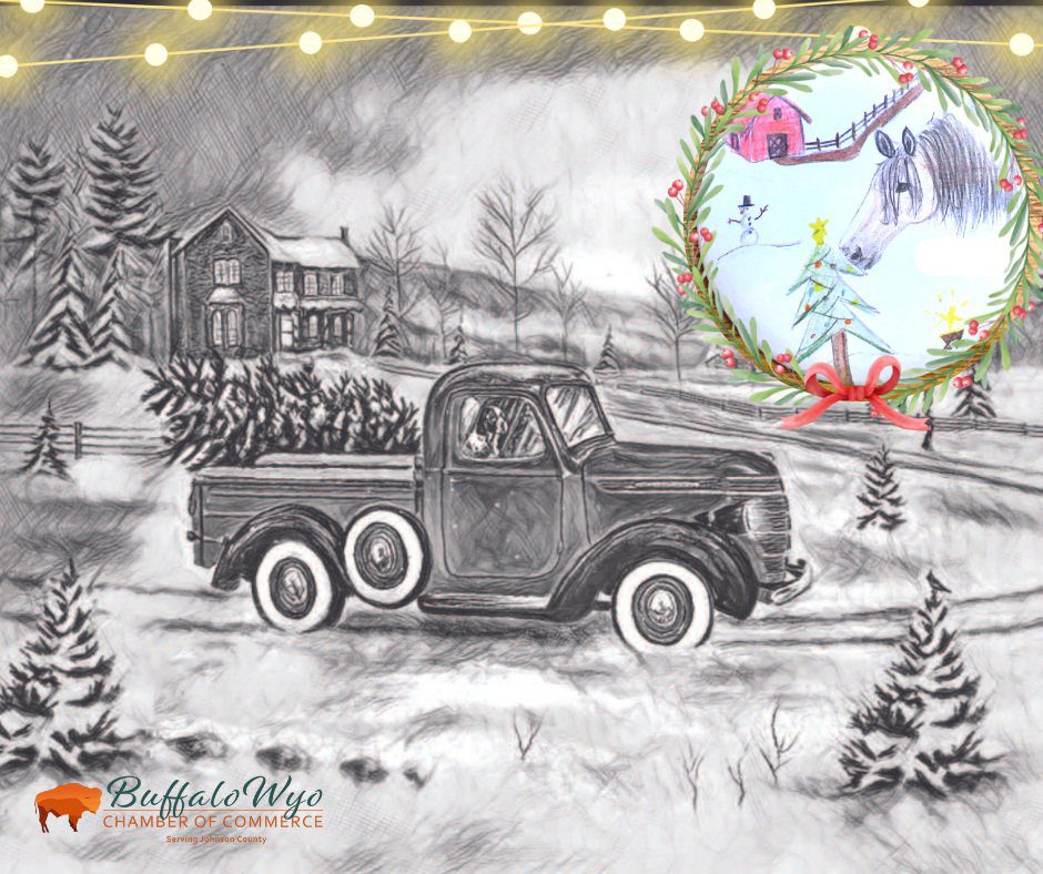 An illustration of a pickup truck out in the snow