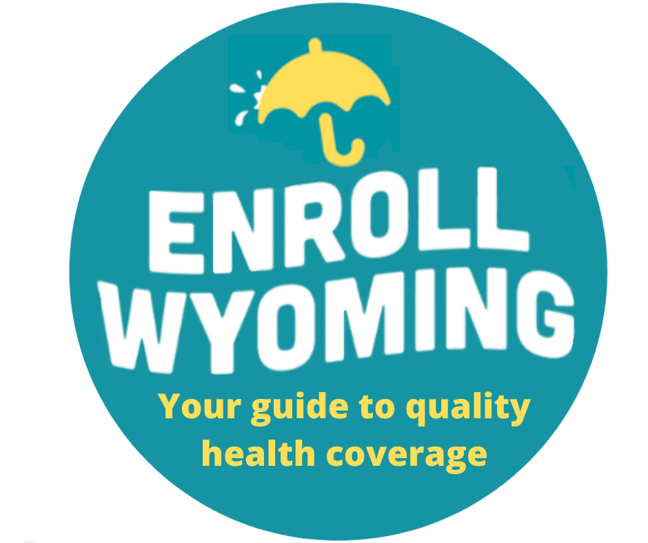 “Enroll Wyoming” text against a blue background