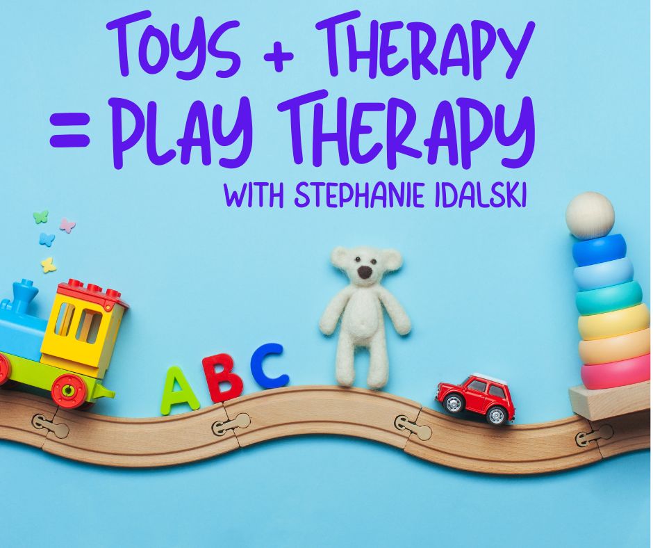 Toys and Therapy Poster on a Blue Background
